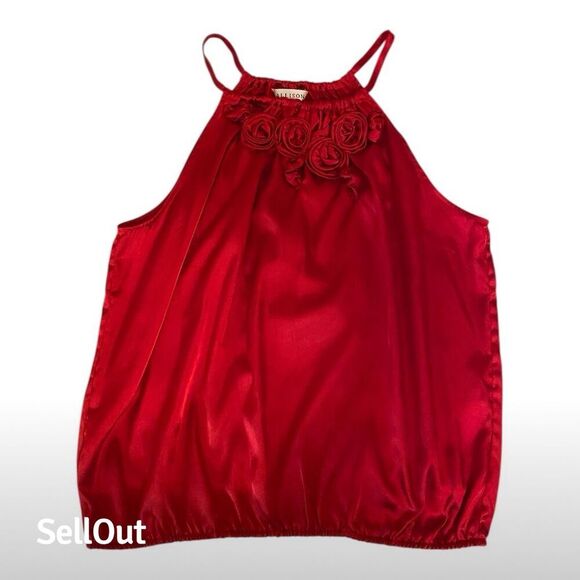 Women's Red Floral Halter Camisole Blouse Size L - Picture 1 of 4
